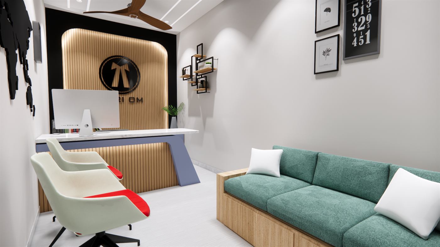 Spa and salon lounge with layered green tones